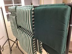 Qty of green and white striped cushions and faux flowers