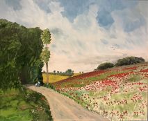 GEORGE S WISSINGER C20th, oil, Poppy field on the Hook Norton Road, nr Chipping Norton, Oxfordshire,