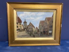 Oil C19th, English School, " A street in the town of Rothenburg Bavaria, " 24.5 34.5cm, signed lower