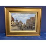 Oil C19th, English School, " A street in the town of Rothenburg Bavaria, " 24.5 34.5cm, signed lower