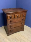 Victorian county made small oak chest of 3 short over 3 long graduated drawers with turned knob