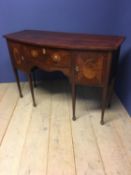 Regency crossbanded & inlaid small bowfront sideboard. 138cm L x 93cm H x x55cm D. Condition: