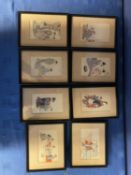 Japanese set prints depicting traditional scnes, 8.5 x 13.5cm, framed and glazed, Condtion good