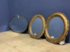 Victorian oval brass mirror 80cm x 45cm + 2 smaller oval decorative framed mirrors (3)