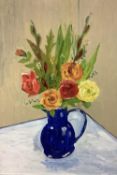 GEORGE S WISSINGER C20th, oil, Still life: roses in a blue vase, 2018, 57.5 x 45.5cm, framed,