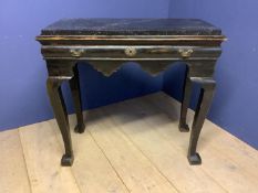 C19th Continental black painted console table with a drawer with an inlaid faux marble painted top