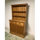 Victorian small pine kitchen dresser 190cm H x 106cm W x 48cm D. Condition: General wear