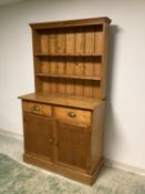 Victorian small pine kitchen dresser 190cm H x 106cm W x 48cm D. Condition: General wear