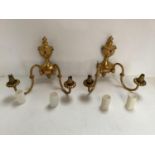 Pair of good quality Adam style gilt metal twin branch wall lights