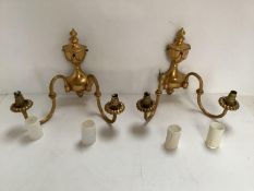 Pair of good quality Adam style gilt metal twin branch wall lights