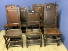 8 similar late C19th panel back oak side chairs. Condition: General wear