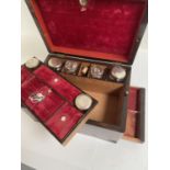 William IV rosewood fitted travelling case with contents & side sliding drawer 28cm W. Condition: