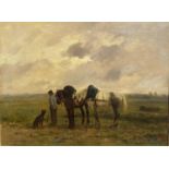 FERDINAND BONHEUR (1817 - 1887), C19th Oil on canvas, " The Ploughing farm, Going Home", signed