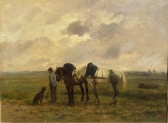 FERDINAND BONHEUR (1817 - 1887), C19th Oil on canvas, " The Ploughing farm, Going Home", signed