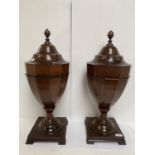 Pair late C18th STYLE Confederate USA ebony string inlaid (12 sided) knife box urns in v