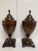 Pair late C18th STYLE Confederate USA ebony string inlaid (12 sided) knife box urns in v