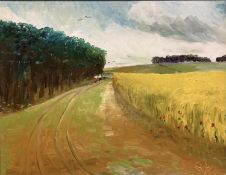 GEORGE S WISSINGER C20th, oil, July landscape - near Alconbury Leicestershire, 2017, 33.5 x 43.