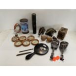 A quantity of various collectables to include a late C19th ebony hand mirror, monogrammed M, a