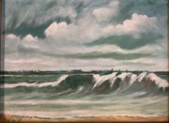 GEORGE S WISSINGER C20th, oil, Breaking Wave Cornwall 2002, 29 x 39cm , framed, Condition: Good