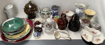 Collection of ceramics, including Sarreguemine Majolica jar and cover in Chinese style, sylvac