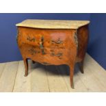 Dutch Kingwood marquetry 2 drawer bomb commode with ormolu decoration beneath a marble top 100 cm