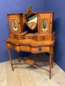 Good German late C19th satin mahogany serpentine front dressing table with swivel mirror flanked