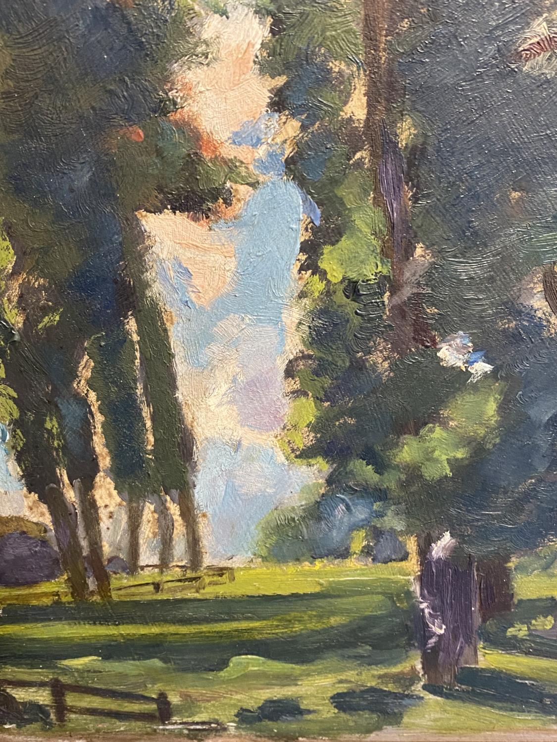 HARRY RUTHERFORD, Oil on Board, CAMDEN SCHOOL, C1930, Landscape with Trees, Potters Bar, inscribed - Image 2 of 3