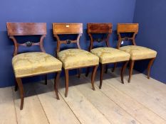 Good set of 4 Early C19th first period Biedemeir dining chairs with overstuffed yellow seats.