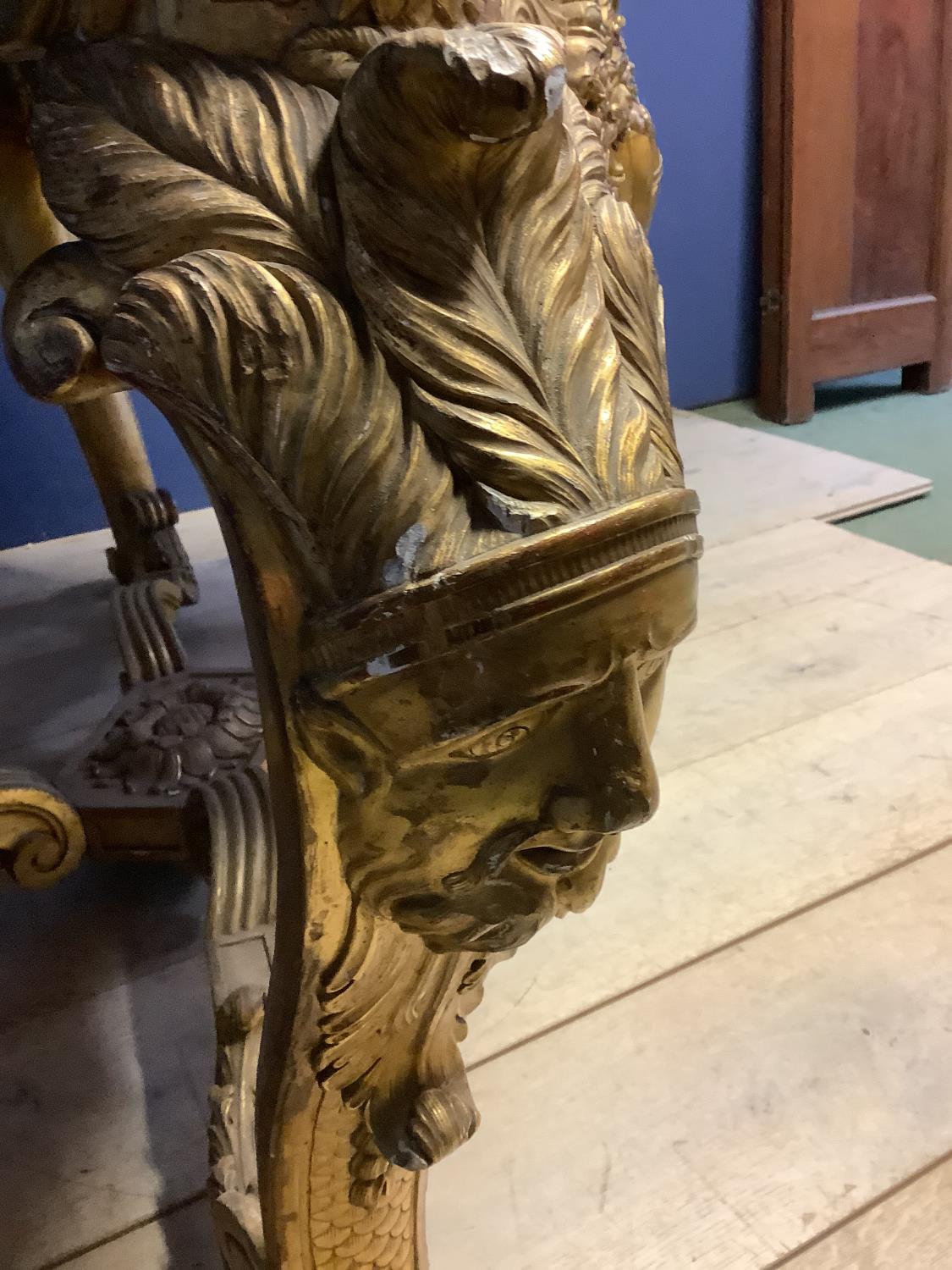 Early C18th/C19th giltwood side table in the manor of William Kent, elaborately carved & gilded unde - Image 10 of 12