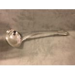 George IV silver soup ladle, fiddle thread & shell pattern crested by William Eley & William