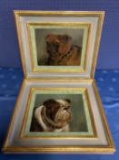 Pair modern Oil on boards, "Bulldog Portraits", in painted frames