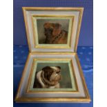 Pair modern Oil on boards, "Bulldog Portraits", in painted frames