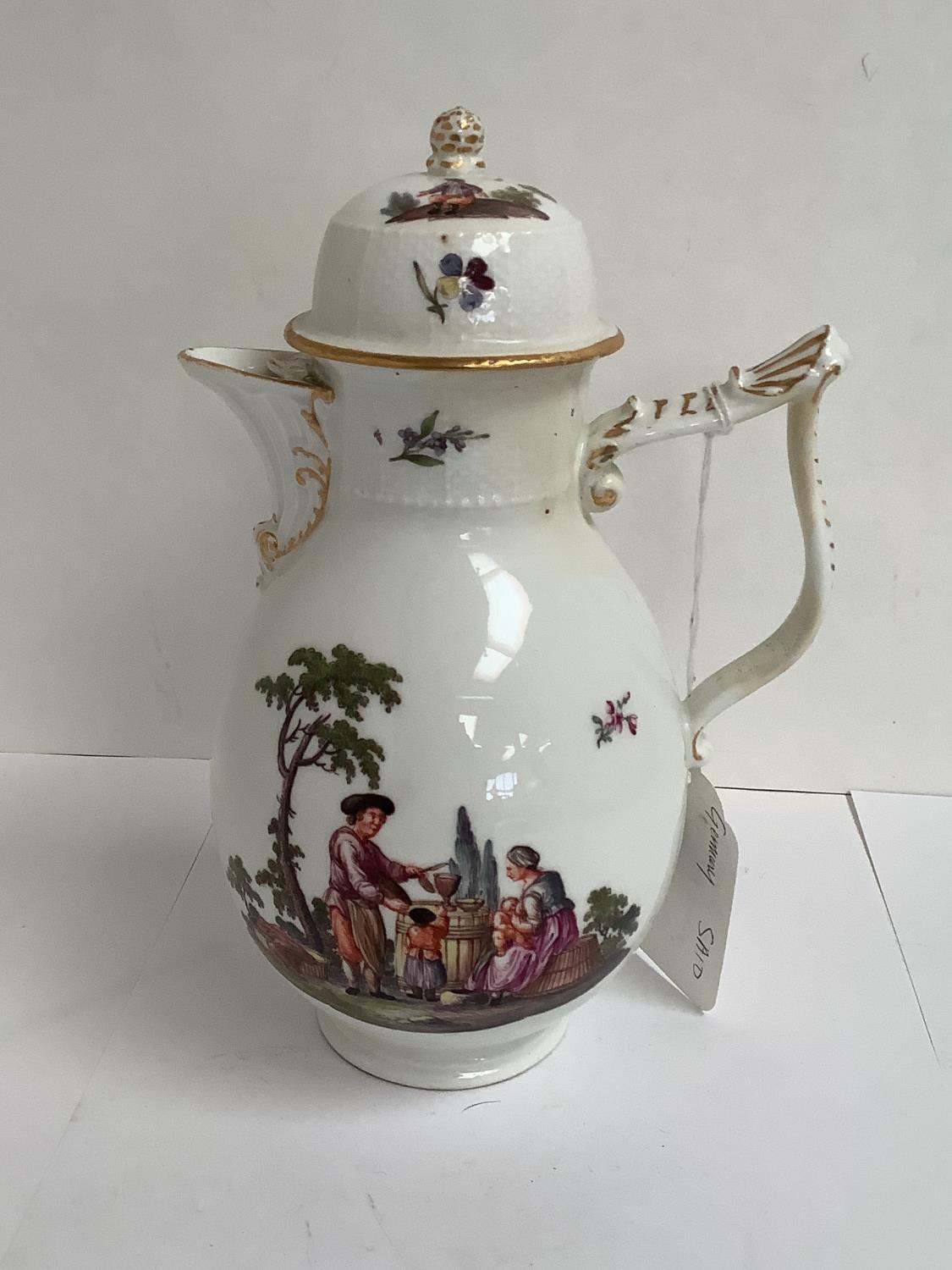 Meissen porcelain teapot, possibly C18th, enamelled with flowers, underglaze relief moulding, - Image 13 of 17