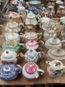 Collection of 18 china and earthenware teapots, including Spode Italian pattern, two Maling and