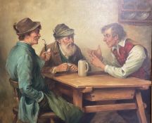 Oil on Canvas, Austrian school, c1950, "Conversations in the Tavern", indistinctly signed