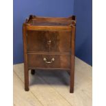 Good George III tray top mahogany bedside commode with drawer base and split leg support on brass