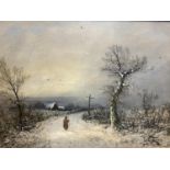Manner Barker of Bath, oil on canvas, winter scene, 32 x 43cm, in gilt frame. Condition: relined but
