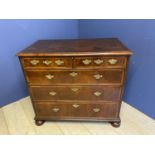 Good quality Queen Anne walnut chest of 2 short & 3 long drawers, standing on later bun feet, C1705,