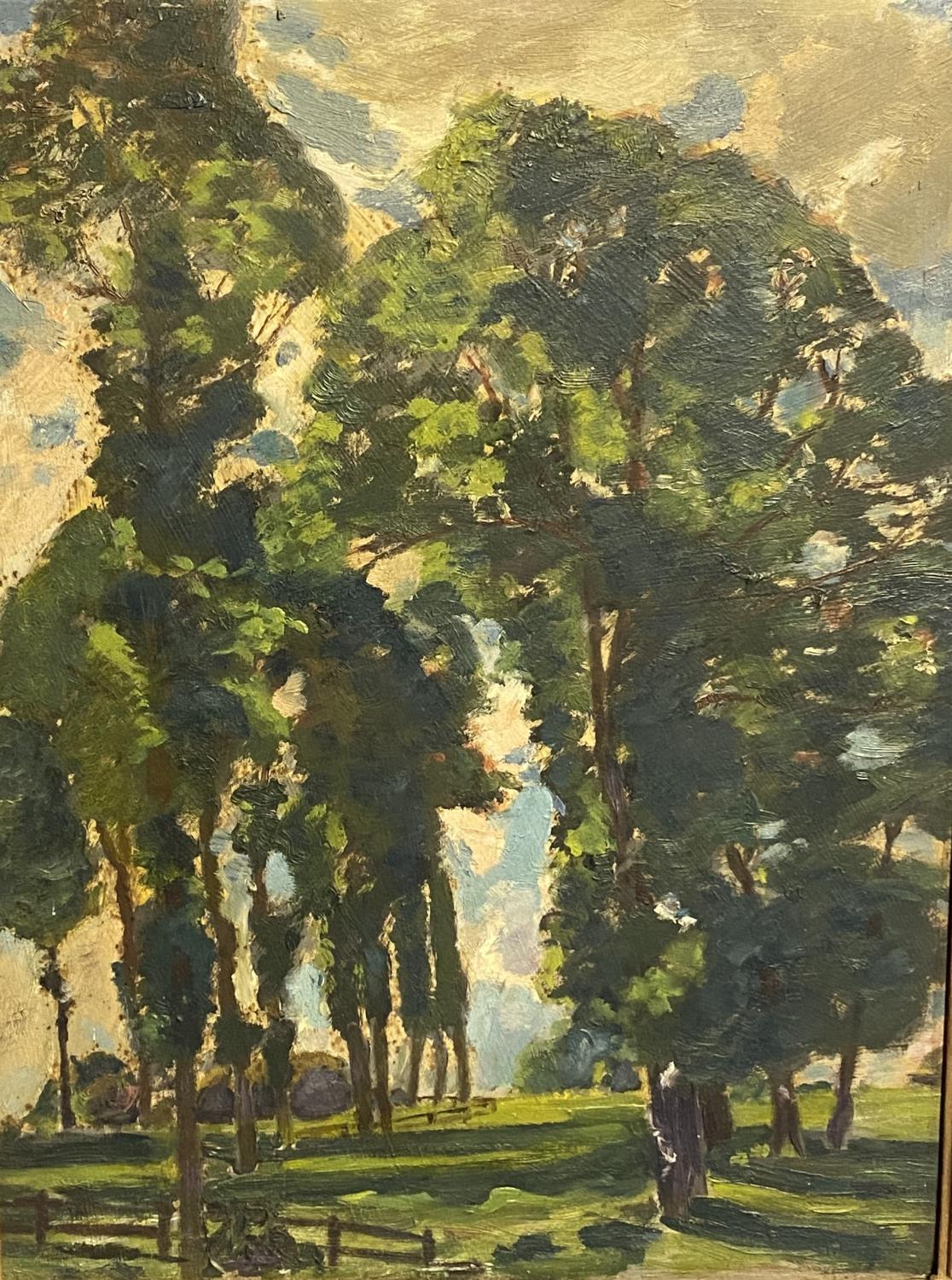 HARRY RUTHERFORD, Oil on Board, CAMDEN SCHOOL, C1930, Landscape with Trees, Potters Bar, inscribed