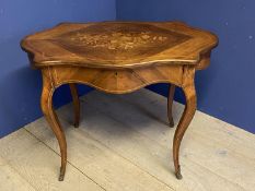 Late C19th French Kingwood and marquetry serpentine shaped centre table with a drawer on cabriole