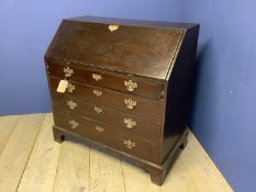 Large George III mahogany bureau with fitted interior above 4 long graduated drawers, 105cm L x