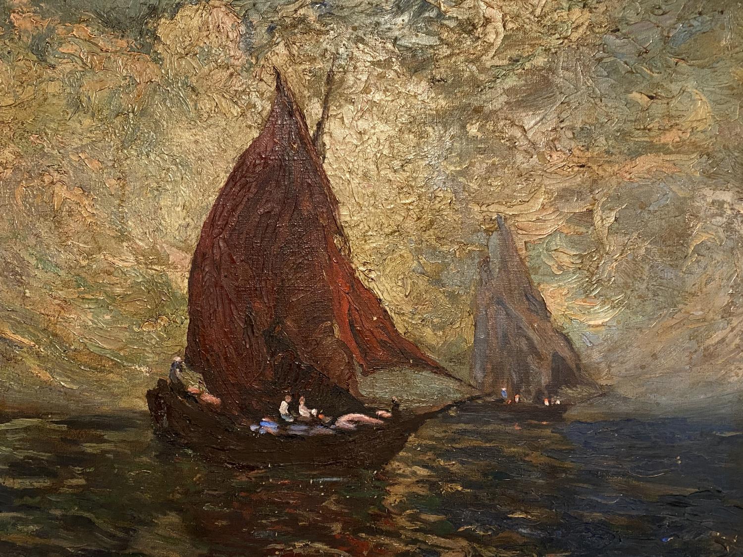C19th, English School, possibly by Ernest Dade 1864-1935, oil on canvas, Seascape with Boats, not - Image 2 of 4