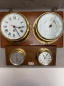 Marine brass cased aneroid barometer by Tempora & a similar clock by Sewell's Liverpool each 17cm