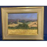 Contemporary oil on board, View of English village, 29 x 41.5cm, signed Hermione Owen