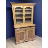 George IV natural pine kitchen dresser with glazed top 206cm H x 120cm W x 52cm D. Condition: