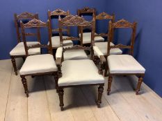 Good set of 10 (8+2) Victorian carved oak dining chairs upholstered in calico. Condition: