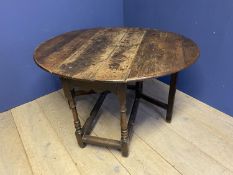 C18th small oak oval gateleg table 93 cm w x 111 cm open. Condition general wear