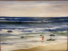 GEORGE S WISSINGER (C20th ), oil, Sarasota, beach scene, 2001, 90.5 x 121cm, framed. Condition: Good