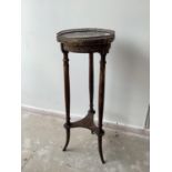 French early C19th marble top jardiniere stand with brass fret gallery and ormolu decoration 82 cm H