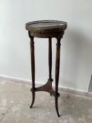 French early C19th marble top jardiniere stand with brass fret gallery and ormolu decoration 82 cm H